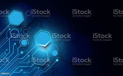 Abstract Futuristic Circuit Board And Technology Computer On Dark Blue