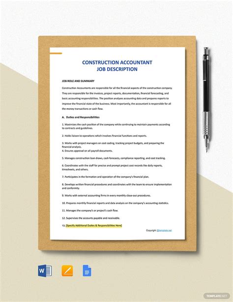 Construction Job Description Templates 64 Docs Free Downloads