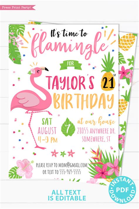 Flamingo Party Invitations Printable Lets Flamingle Press Print Party