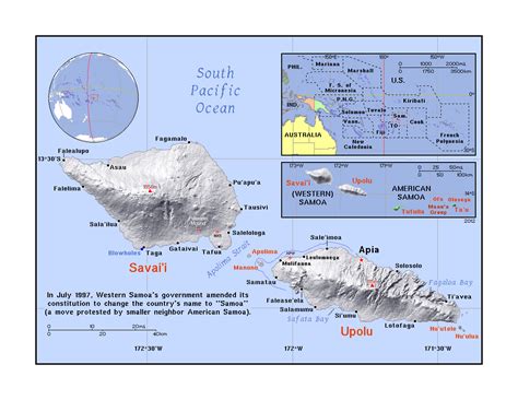 Detailed Political Map Of Samoa With Relief Samoa Oceania