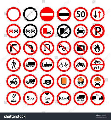 Set Of Red And Black Round Road Sign For Car Lorry Pedestrian