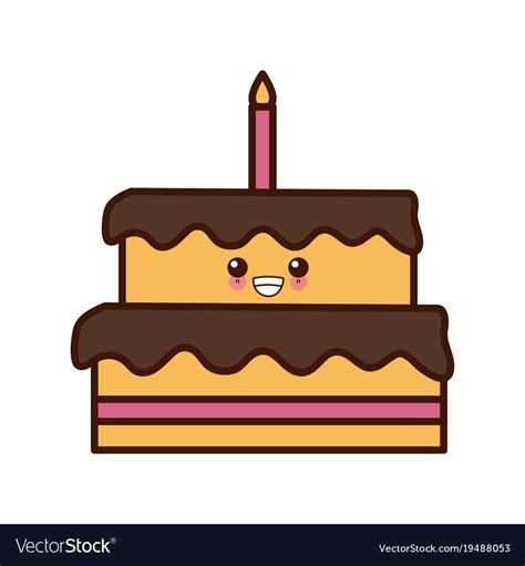 Big Birthday Cake Cute Kawaii Cartoon Royalty Free Vector
