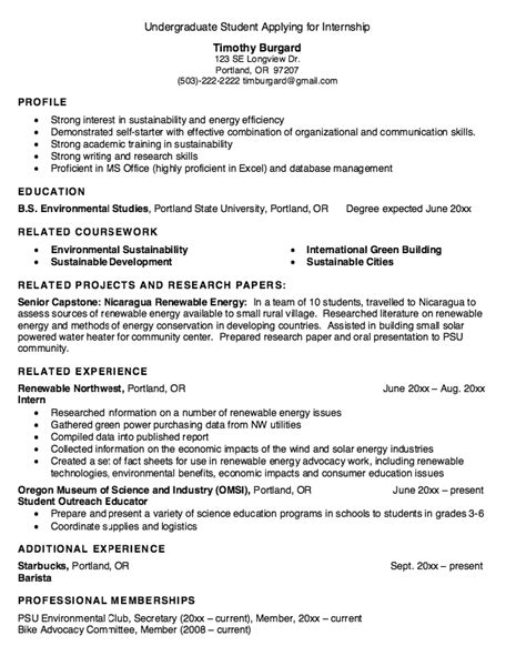 resume undergraduate student applying  internship