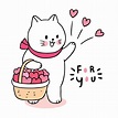 Premium Vector | Cartoon cute valentines day cat and hearts in basket ...