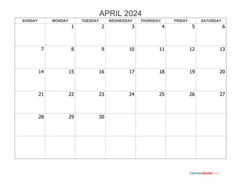 April 2024 Printable Blank Calendar Gambaran