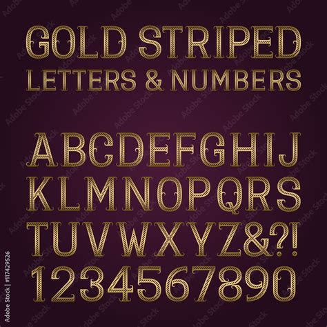 Golden Striped Letters And Numbers With Flourishes Diagonal Stripes