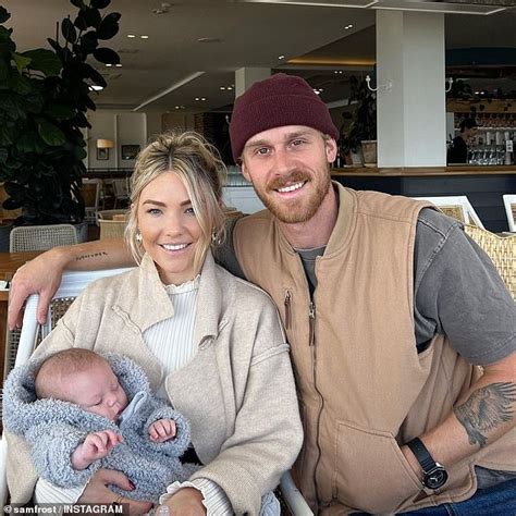 Home And Away Star Sam Frost Straps Her Newborn Ted To Her Chest As She Pushes Trolley Of