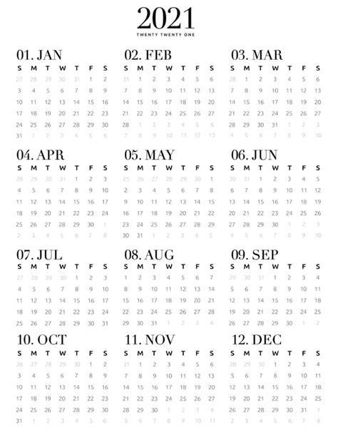 Printable 2021 Year Calendar World Of Printables