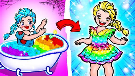 DIY Dolls Poor Elsa Frozen Become Rainbow Rapunzel Rich LOL Surprise DIYs YouTube