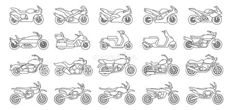 Motorcycle Vector Outline Set Icon Vector Illustration Motorbike On