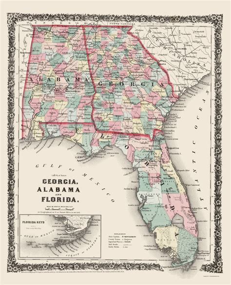 Old State Maps Georgia Alabama And Florida Gaalfl By Colton 1858