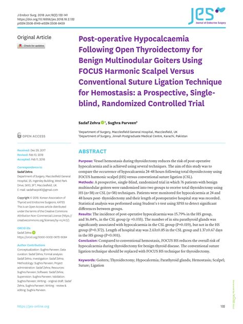 Pdf Post Operative Hypocalcaemia Following Open Thyroidectomy For