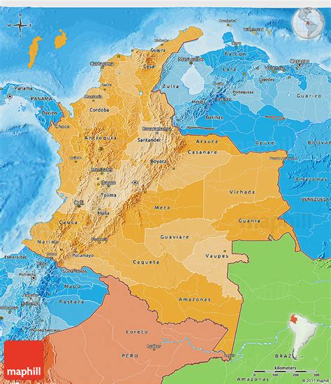 Colombia map page, view colombia political, physical, country maps, satellite images photos and where is colombia location in world map. Political Shades 3D Map of Colombia