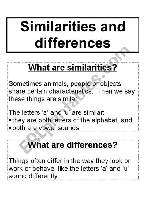 English Worksheets Similarities And Differences
