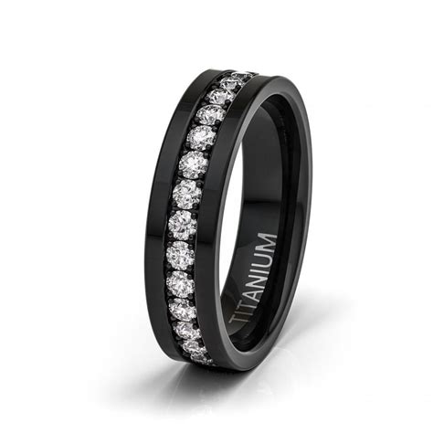 From wood to meteorite inlays, our strong titanium rings for men are built to last. Mens Wedding Band 6mm Black Titanium Ring Fully Stacked CZ ...