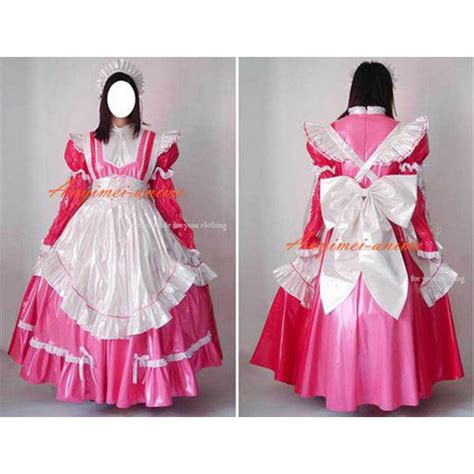 us 130 40 french pink white sexy sissy maid pvc lockable dress uniform cosplay costume tailor