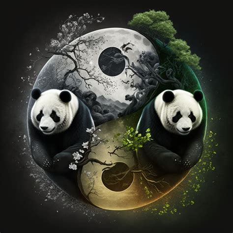 Pandas Yin And Yang In 2023 Yin Yang Art Ying Yang Art Cross Paintings