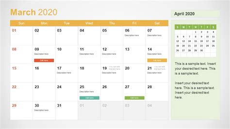 2020 Calendar Powerpoint March Slidemodel