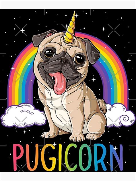 Pugicorn Pug Unicorn T Shirt Kids Women Space Galaxy Rainbow Poster