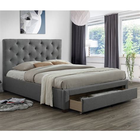 Modern Queen Bed With 1 Drawer Light Grey Yes Furniture Online