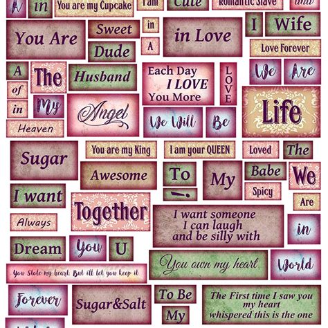 Words Of Love Digital Collage Sheet Words And Phrases Perfect For