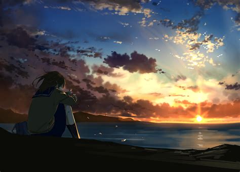Sunset Ocean Anime Wallpapers Wallpaper Cave
