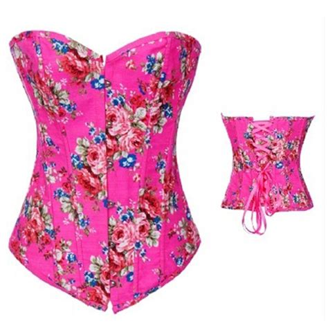 Fancy Pink Floral Pattern Denim Corset Top Burlesque Cowgirl Sexy