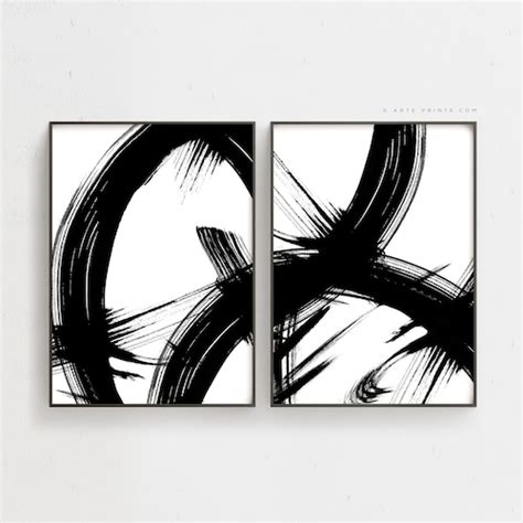 Black And White Abstract Painting Downloadable Wall Art Set Of Etsy