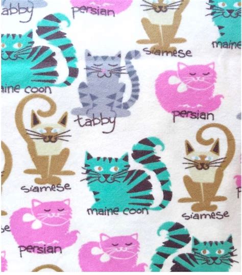 Kitty Breeds Cats Cat Print Flannel Fabric By The Yard Etsy