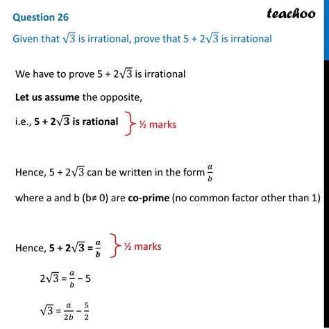 Sample Paper Given √3 Is Irrational Prove 5 2√3 Is Irrational