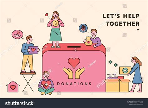 People Making Donations Around Huge Fundraising Stock Vector Royalty