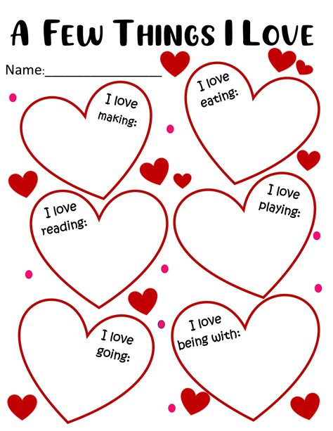 Valentines Day Things I Love Printable Etsy