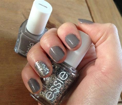 Essie Chinchilly And Silver Glitter Essie Chinchilly Fashion Nails