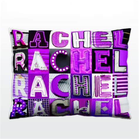 Personalized Pillow Featuring The Name Rachel In Photos Of Purple Sign