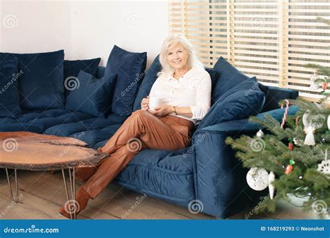 Smiling Senior Woman Drinking Coffee At Home Stock Image Image Of