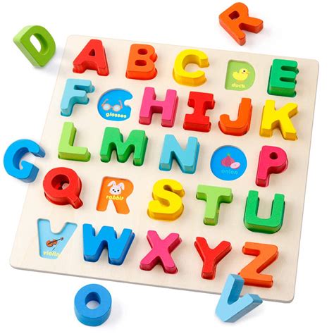 Buy Wooden Alphabet Puzzle Abc Letters Peg Board Knob Montessori Jigsaw