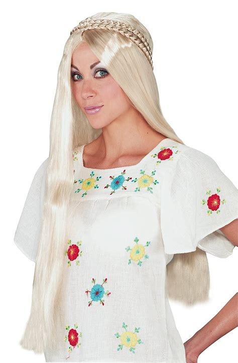 Uhc Adults Hippie Girl Long Straight Blonde Hair Wig