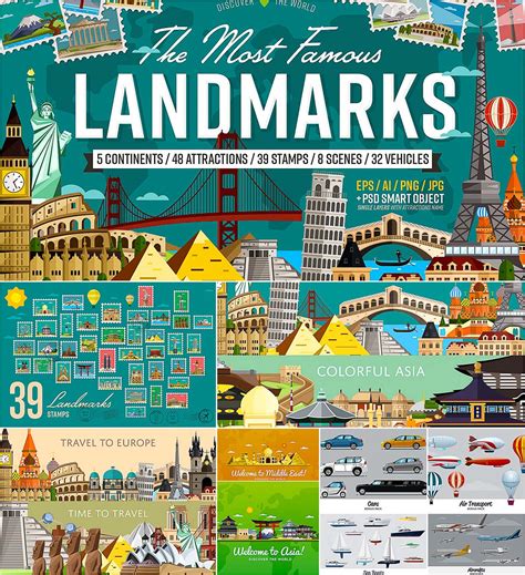 Most Famous Landmarks Of The World Vector Illustration Free Download
