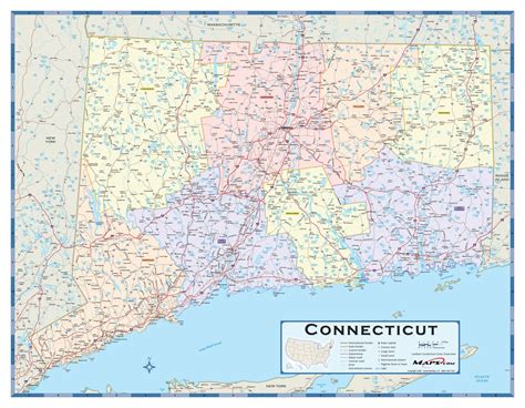 Connecticut Counties Wall Map By Mapsales
