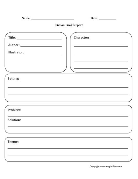 Book Report Worksheets Fiction Book Report Worksheet