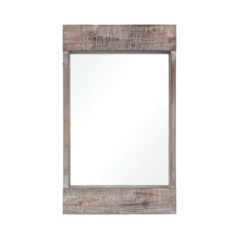 Rustic Rectangular Wall Mirror With White Washed Wood Frame Made Of Fir