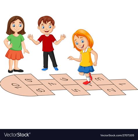 Children Playing Hopscotch On White Background Vector Image