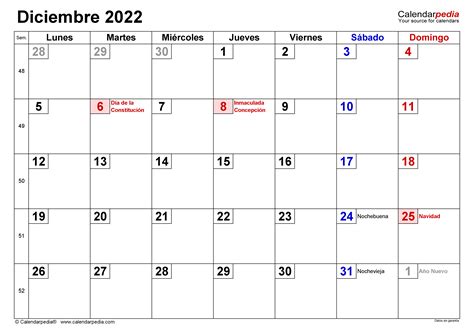 Calendario Diciembre 2022 En Word Excel Y Pdf Calendarpedia
