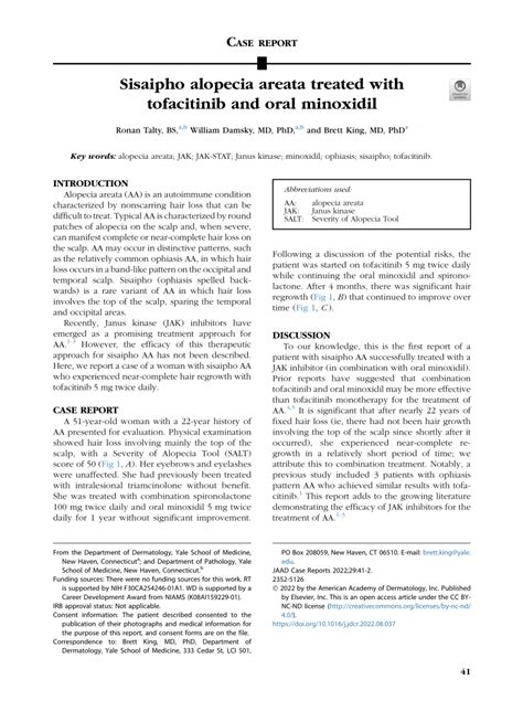 Pdf Sisaipho Alopecia Areata Treated With Tofacitinib And Oral Minoxidil