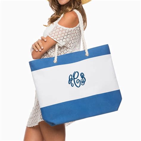 Monogrammed Beach Bag With Rope Handles Personalized Brides