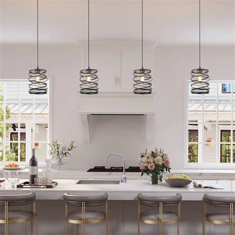Black Pendant Lights In White Kitchen ~ Farmhouse Cabinets Toned