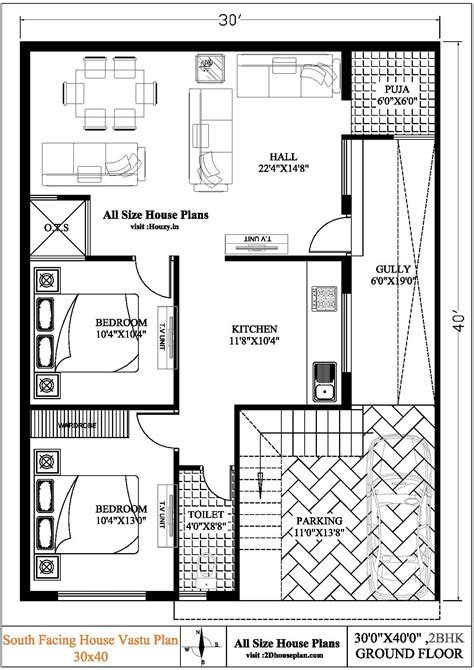 House Plan For South Facing Plot With Two Bedrooms Homeminimalisite Com