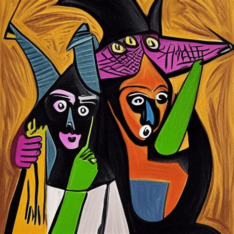 Halloween Witches Bats Brooms Spiders Picasso Style · Creative Fabrica