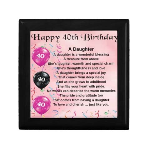 Daughter Poem 40th Birthday Keepsake Box