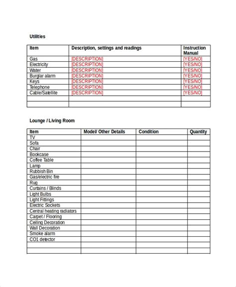 10 Landlord Inventory Templates Word Excel And Pdf Templates